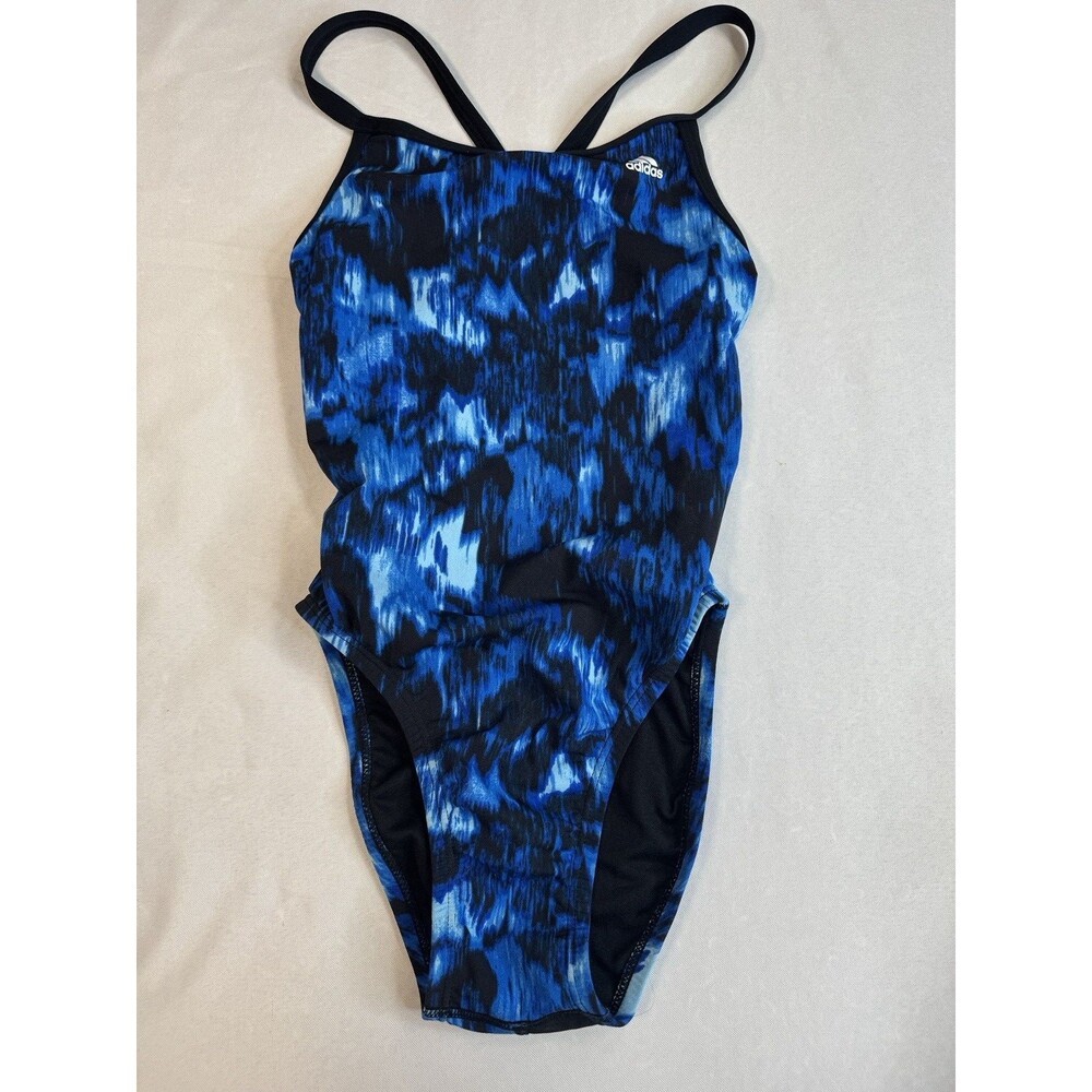 Girls Adidas One piece vortex back equinox blue camo Size 26 training swimsuit